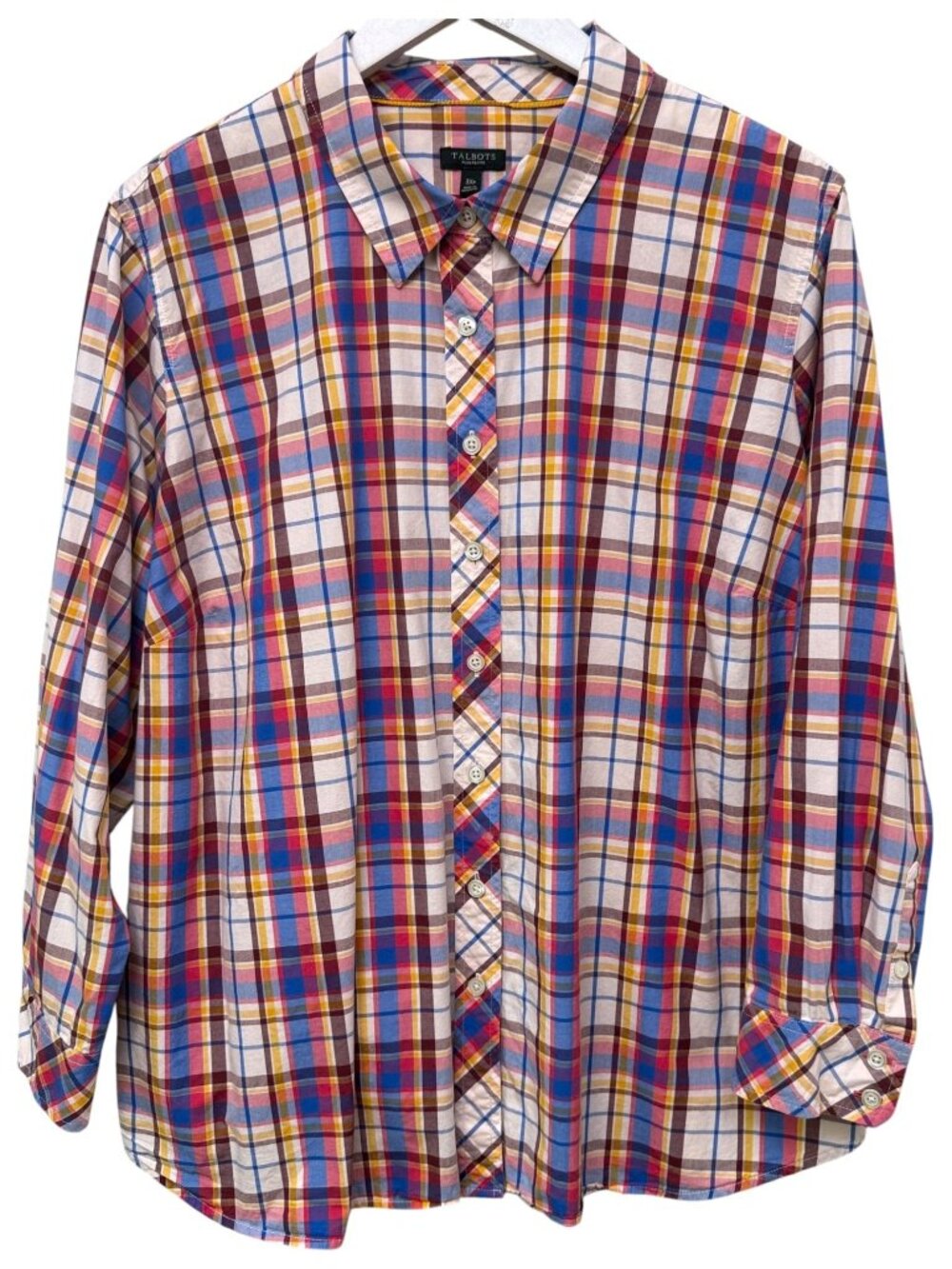 TALBOTS Womens Button Down Shirt Plus Size 3X Petite Red Plaid Cotton Long Sleev